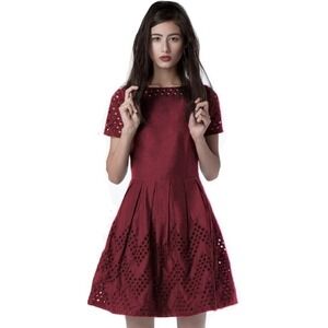 DEAR CREATURES Piper Berry Embroidered Dress Dark Red Embroidered X-Small